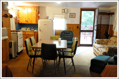 Dining area inside the 2 bedroom cabin